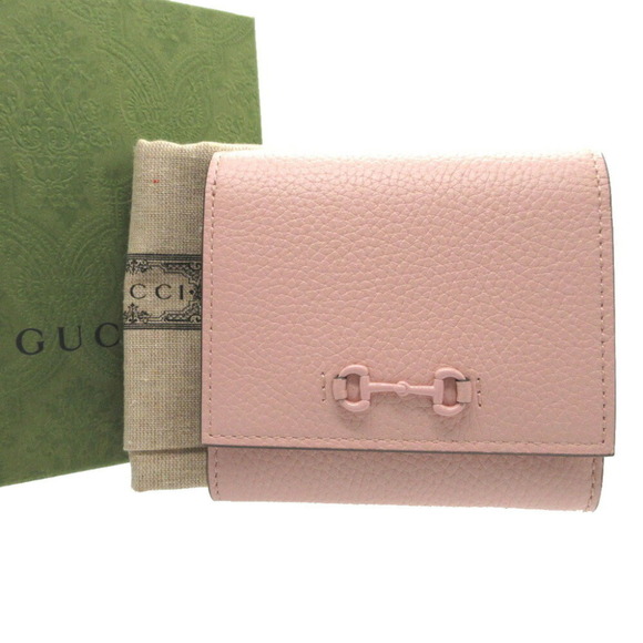 GUCCI Horsebit 745981 Compact Wallet Leather Pink Bi-fold - Picture 3 of 9